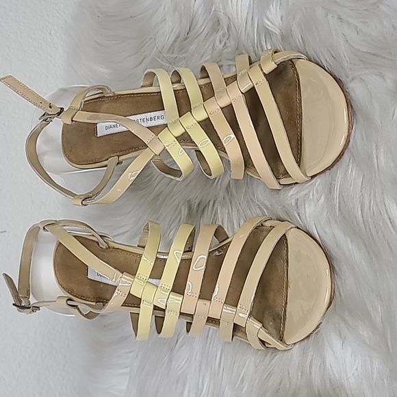 Diane Von Furstenberg Shoes - Diane von Furstenberg High Heel Sandals Size 9.5 Beige Patent Leather Sexy Shoes